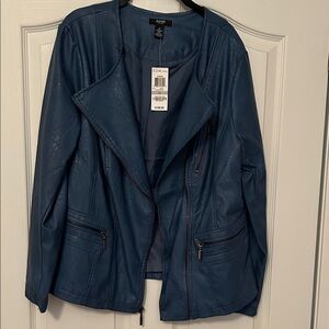 Alfani 1X Women's Vegan Leather Jacket in Cornflower Blue